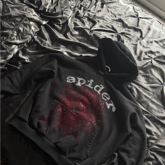 Spyder Black Hoodie with Red and White Web Design